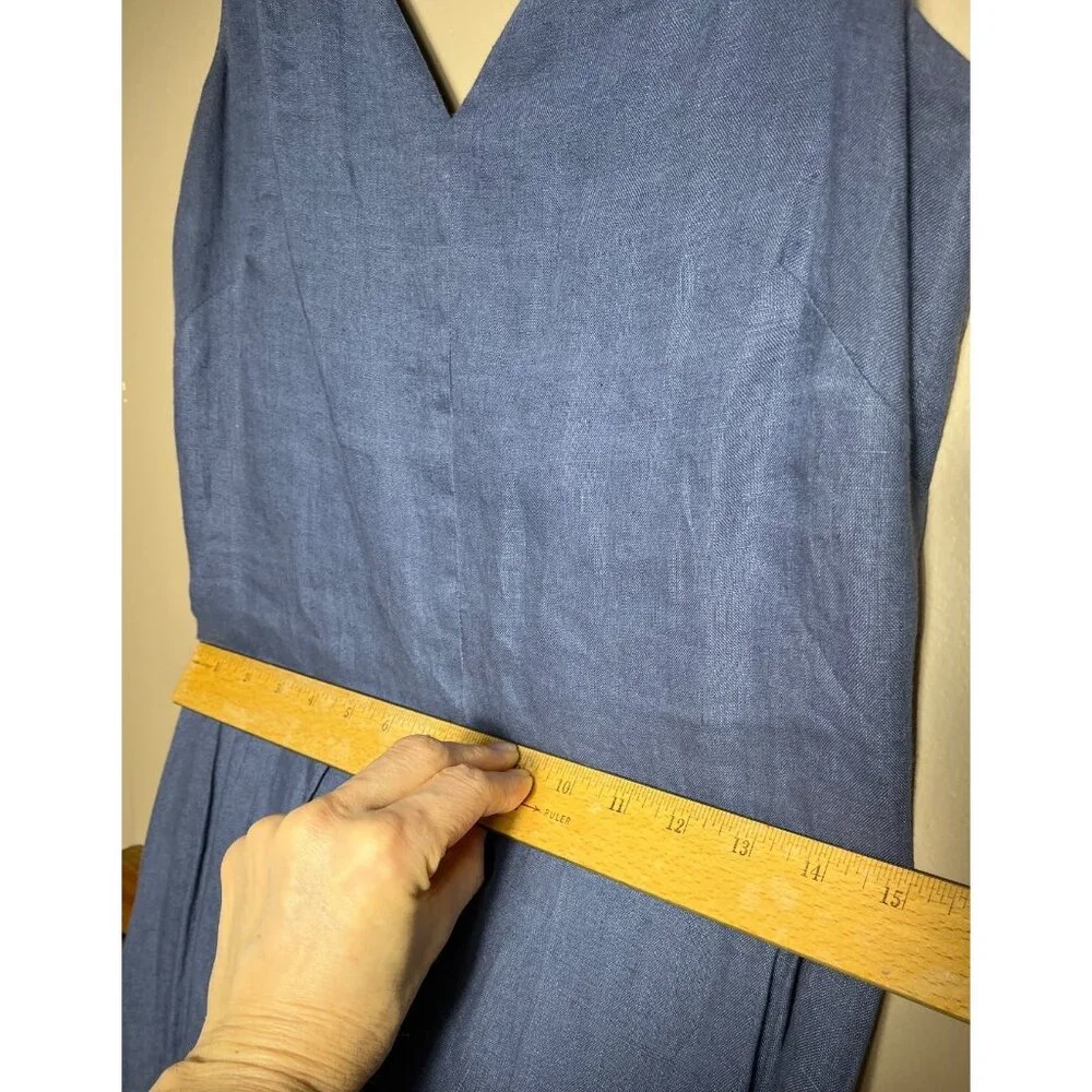 Sundance Linen Dress Blue Fit Flare Maxi Minimalist Luxury Wedding Guest Women 4 - Picture 6 of 13